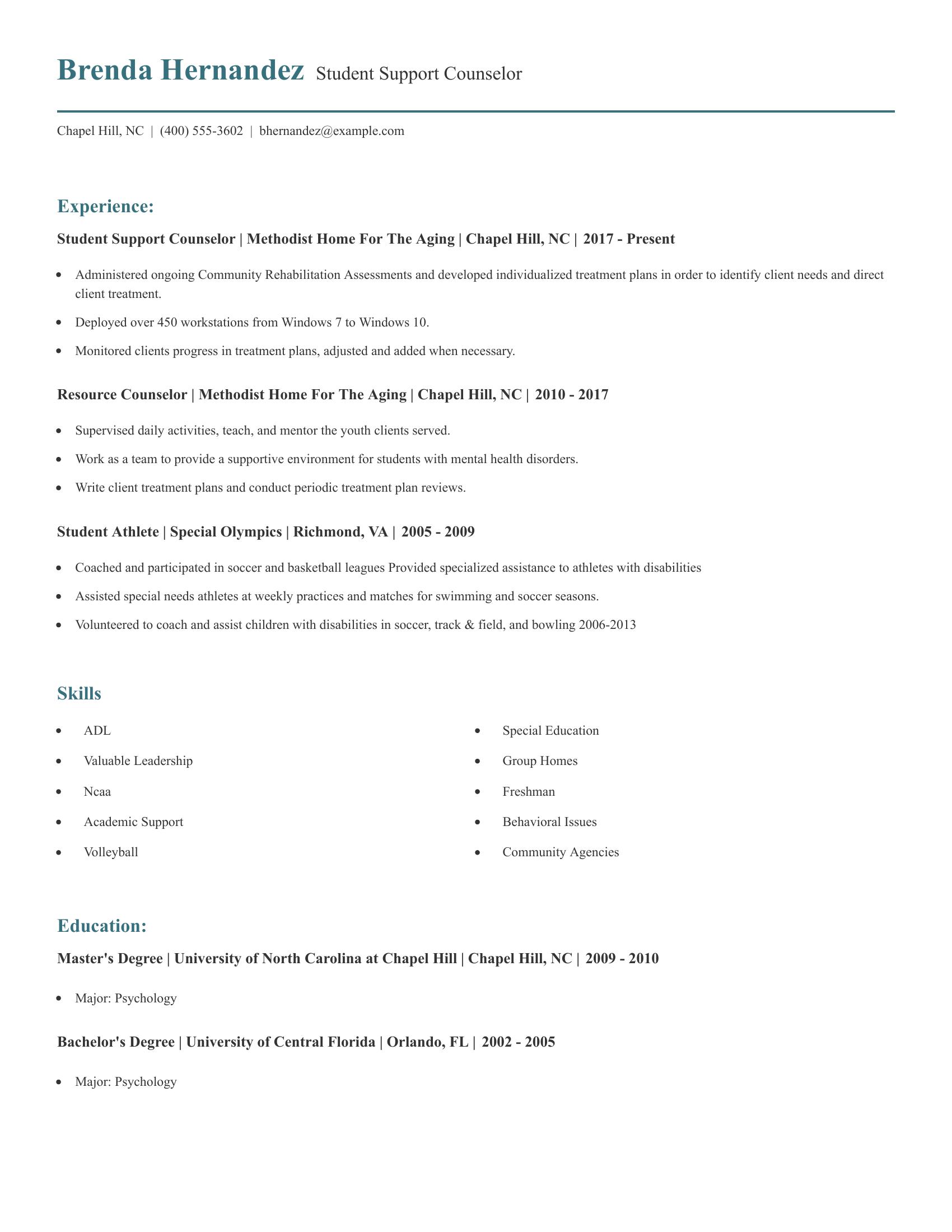 Student Support Counselor resume example