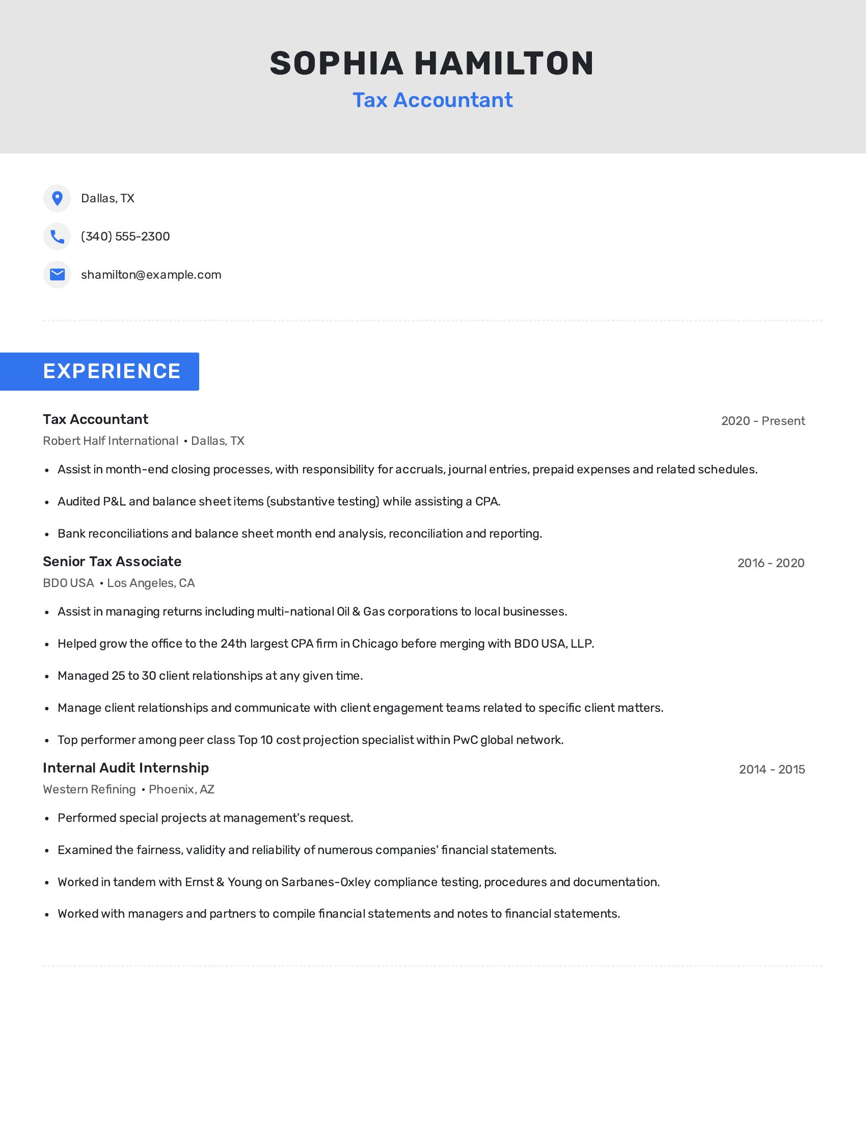 Tax Accountant resume example