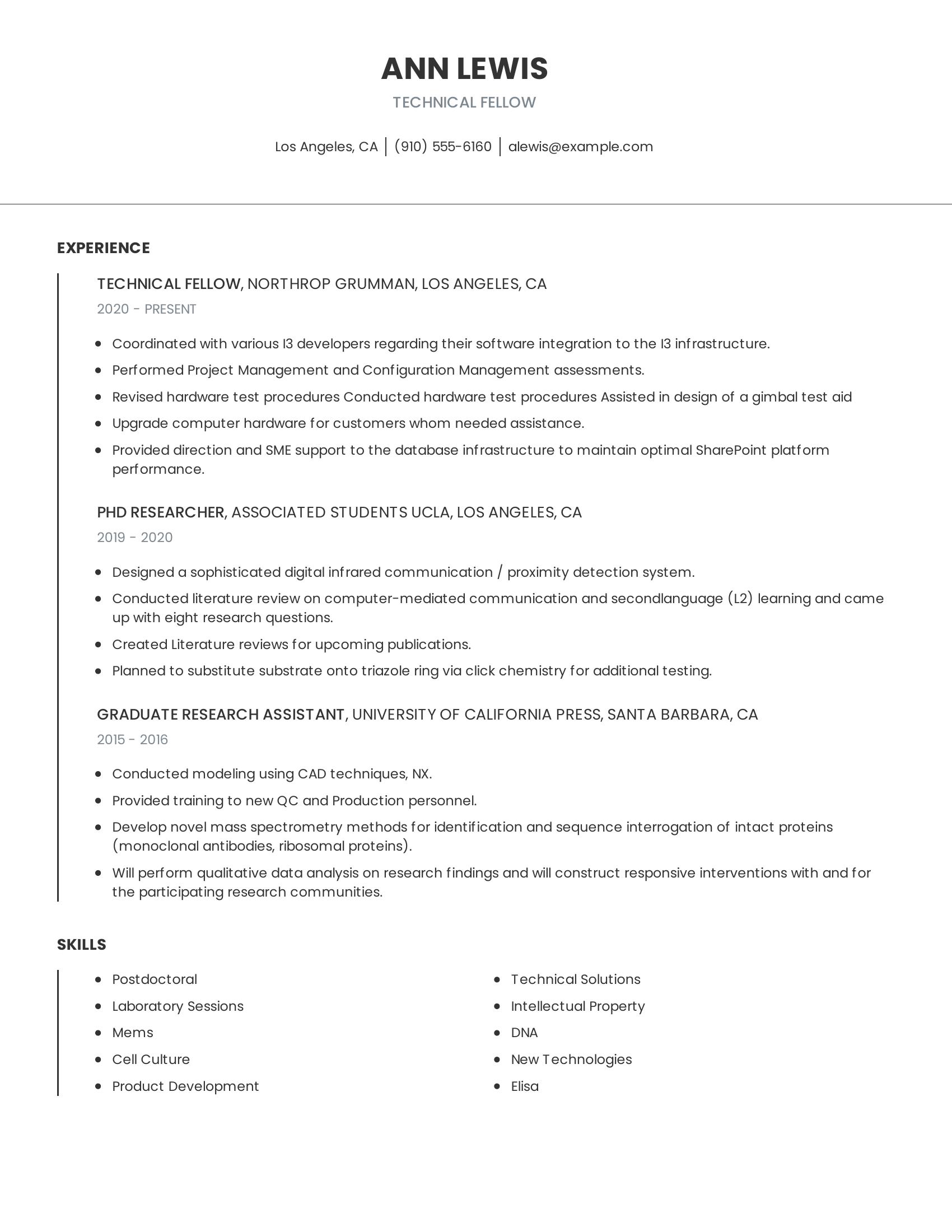 Technical Fellow resume example