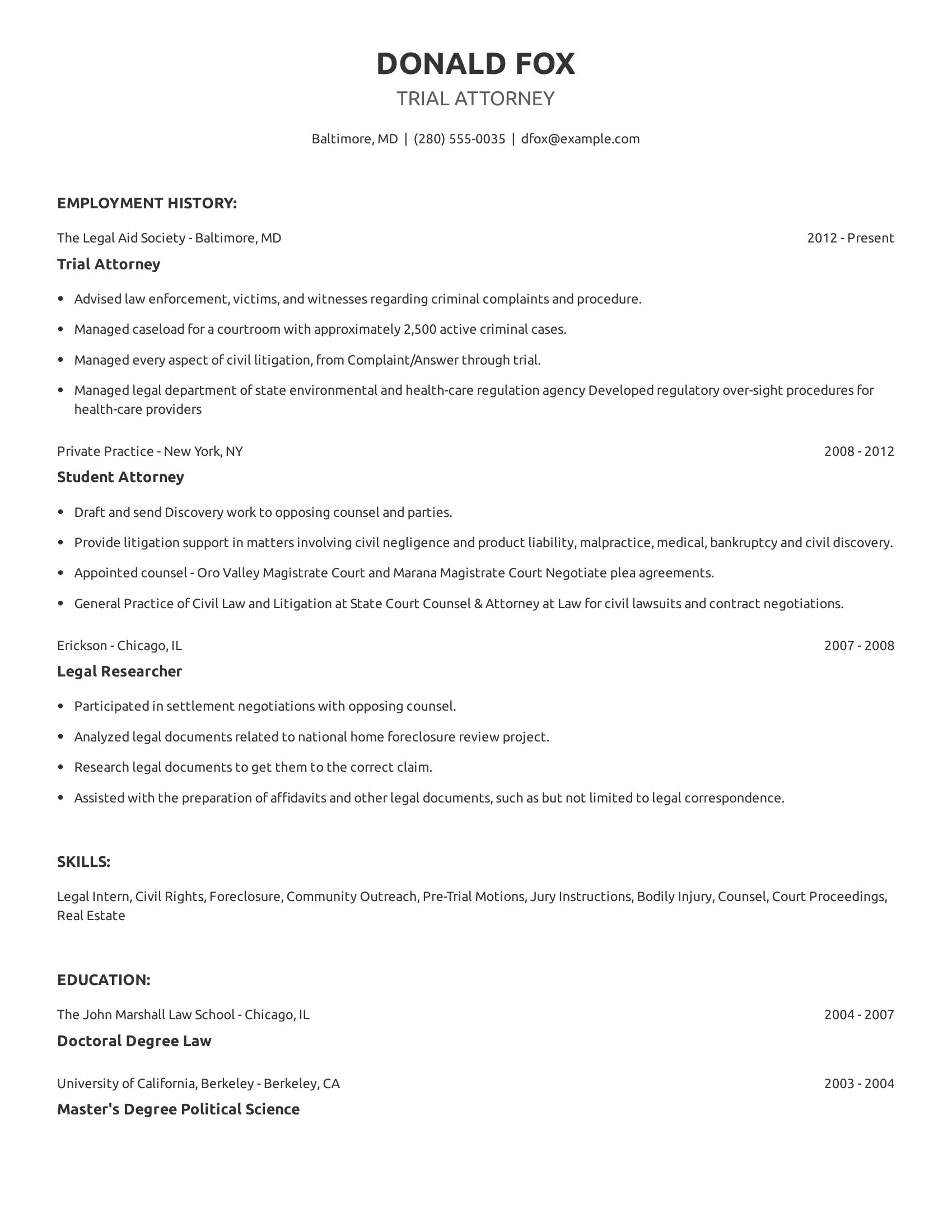 Trial Attorney resume example