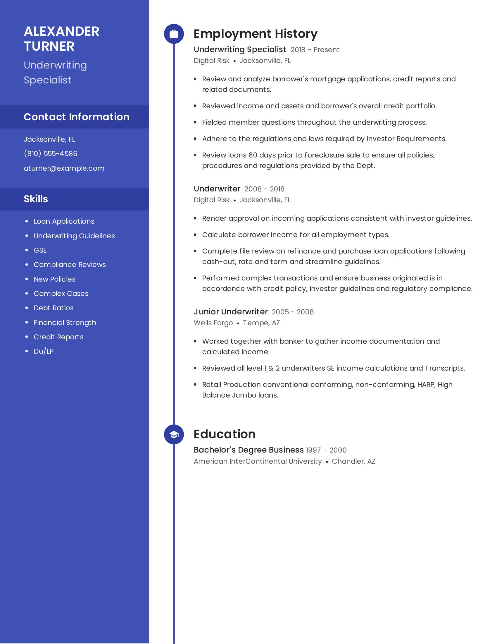 Underwriting Specialist resume example