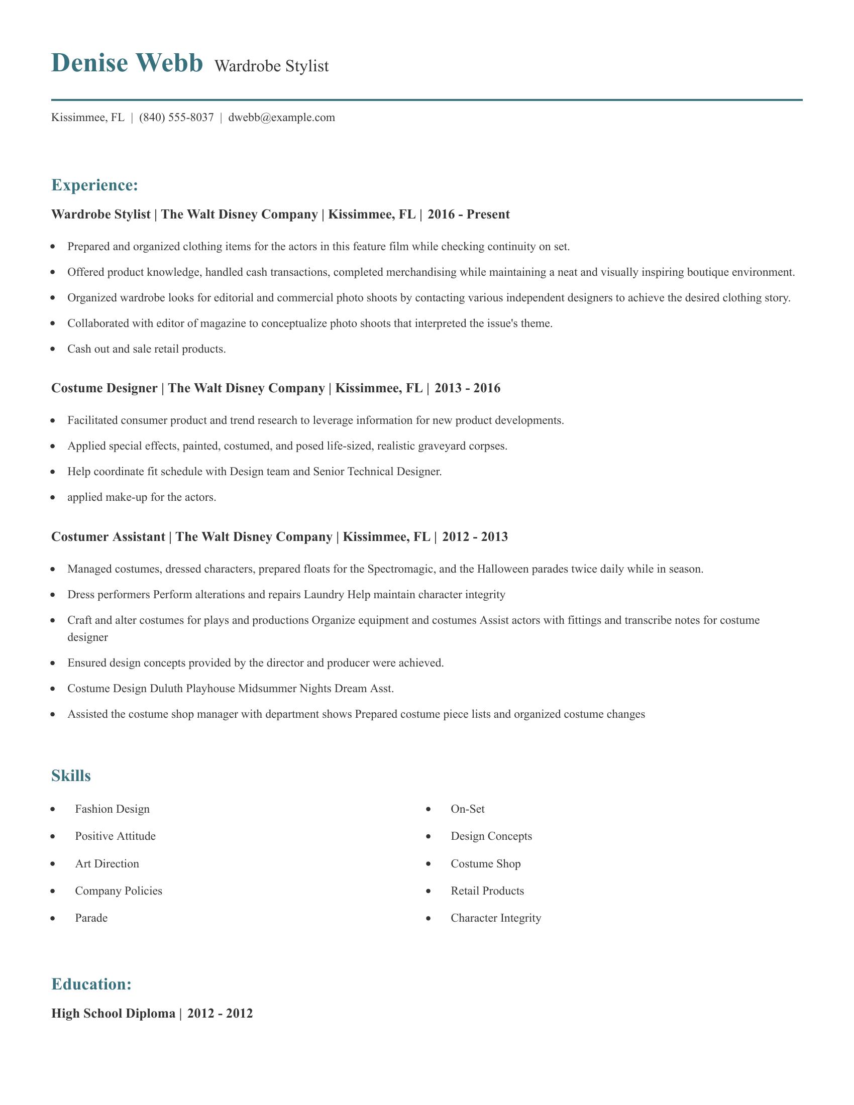 Wardrobe Stylist resume example